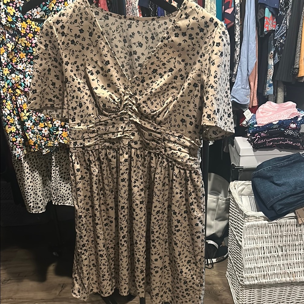 SHEIN Tan and Black Floral Dress
